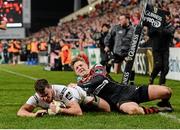 5 February 2016; Sean Reidy, Ulster, goes over for his sides first try. Guinness PRO12, Round 12, Refixture, Ulster v Newport Gwent Dragons, Kingspan Stadium, Ravenhill Park, Belfast, Co. Antrim. Picture credit: Oliver McVeigh / SPORTSFILE