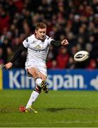 5 February 2016; Paddy Jackson, Ulster, kicks a late penallty to win the game. Guinness PRO12, Round 12, Refixture, Ulster v Newport Gwent Dragons, Kingspan Stadium, Ravenhill Park, Belfast, Co. Antrim. Picture credit: Oliver McVeigh / SPORTSFILE