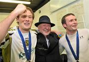22 November 2009; Sporting Fingal owner Gerry Gannon, centre, celebrates with Stephen Paisley, left and Conan Byrne in the team dressing room at the end of the game. FAI Ford Cup Final, Sligo Rovers v Sporting Fingal, Tallaght Stadium, Dublin. Picture credit: David Maher / SPORTSFILE