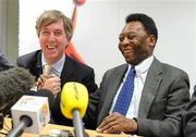 26 November 2009; Brazilian soccer legend Pelé shares a laugh with FAI Chief Executive John Delaney, left, at a press conference during a visit to Our Lady’s Children’s Hospital, Crumlin, Dublin. Picture credit: Pat Murphy / SPORTSFILE