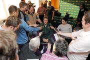26 November 2009; South Africa's Jean de Villiers is interviewed by journalists during the squad announcement ahead of their Autumn International Guinness Series 2009 match against Ireland on Saturday. Burlington Hotel, Dublin. Picture credit: Matt Browne / SPORTSFILE