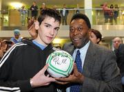 26 November 2009; David Feeney, age 14, from Co. Roscommon, with Pelé during a visit to Our Lady's Children's Hospital, Crumlin, Dublin. Picture credit: Pat Murphy / SPORTSFILE