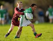 26 November 2009; Shane Rooney, St. Laurence O'Toole Senior Boys, Seville Place, Dublin 1, is tackled by Niall Grimes, left, St. Jame's CBS, St Jame's Street, Dublin 8. The winners, St. Laurence O'Toole, now progress to the finals in Croke Park. Allianz Cumann na mBunscoil Semi-Finals, St. Laurence O'Toole Senior Boys v St. James CBS, Corn Gaeil na Life, Fairview Park, Dublin. Picture credit: Ray McManus / SPORTSFILE