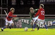 26 November 2009; Paul Devereux, Republic of Ireland, in action against Petr Nerad and Pavel Marianus, Czech Republic. U16 International Friendly, Republic of Ireland v Czech Republic, Kingspan Century Park, Monaghan. Picture credit: Oliver McVeigh / SPORTSFILE
