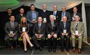 5 February 2016; Uachtarán Chumann Lúthchleas Gael with 2015 MacNamee Awards winners, back row, from left, Éamonn Ó Cualáin, Seán Ó Cualáin and Dara Ó Cinnéide, Gradam Gaeilge Award, Fergal Lynch, Meath Chronicle, Provincial Media Award, Tommy O'Connor, Best GAA Publication Award, Noel Duffy, Monaghan PRO, Best GAA Website Award and Henry Barrett, former Kildare PRO, Best GAA Programme Award. Front row, Kevin Casey, WLR FM, Best GAA related Radio Programme, Marie Crowe, Sunday Independent, National Media Award, Weeshie Fogarty, Radio Kerry, GAA Hall of Fame Award, Oliver McDonald, Best GAA Club Publication Award, and Martin Rowe, Best Photograph Award. 2015 GAA MacNamee Awards. Croke Park, Dublin. Picture credit: Piaras Ó Mídheach / SPORTSFILE