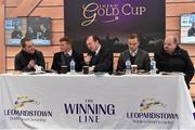6 February 2016; In attendance at The Winning Line, from left, Actor James Nesbitt, Kevin O'Ryan, At the Races, MC Denis Kirwan, Tom Lee, Channel 4 and RTE, and Justin Hanlon, The Racing Post, during the Irish Gold Cup Day. Horse Racing from Leopardstown. Leopardstown, Co. Dublin. Picture credit: Brendan Moran / SPORTSFILE