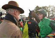6 February 2016; Danny Mullins with trainer Willie Mullins after winning the GAIN Spring Juvenile Hurdle on Footpad. Horse Racing from Leopardstown. Leopardstown, Co. Dublin. Picture credit: Matt Browne / SPORTSFILE