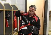 6 February 2016; Oulart the Ballagh kitman Tommy Davitt prepares the team jerseys in the dressing room before the game. AIB GAA Hurling Senior Club Championship, Semi-Final, Oulart the Ballagh v Na Piarsaigh. Semple Stadium, Thurles, Co. Tipperary. Picture credit: Diarmuid Greene / SPORTSFILE