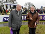 6 February 2016; Owner of Outlander Michael O'Leary with John Rooney, Managing Director of Flogas, after Outlander won the Flogas Novice Steeplechase. Horse Racing from Leopardstown. Leopardstown, Co. Dublin. Picture credit: Matt Browne / SPORTSFILE