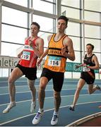 6 February 2016; Conor O'Driscoll, Leevale A.C, centre, in action against Alan McGinley, Lifford Strabane A.C., during the Senior Men's League 800m. GloHealth National Indoor League Final. AIT, Dublin Rd, Athlone, Co. Westmeath. Picture credit: Sam Barnes / SPORTSFILE