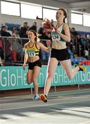 6 February 2016; Sinead Treacy, Craughwell A.C., finishes  ahead of Shona Lowe, Leevale A.C. in the the Women's Senior leave 200m . GloHealth National Indoor League Final. AIT, Dublin Rd, Athlone, Co. Westmeath. Picture credit: Sam Barnes / SPORTSFILE