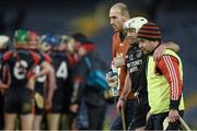 6 February 2016; Des Mythen, Oulart the Ballagh, is assited off the pitch at half-time of extra-time by physical trainer Ray Morris, left, and physio Joe Kirwan. AIB GAA Hurling Senior Club Championship, Semi-Final, Oulart the Ballagh v Na Piarsaigh. Semple Stadium, Thurles, Co. Tipperary. Picture credit: Diarmuid Greene / SPORTSFILE