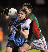 6 February 2016; John Small, Dublin, in action against Ger Cafferkey, Mayo. Allianz Football League, Division 1, Round 2, Mayo v Dublin. Elverys MacHale Park, Castlebar, Co. Mayo. Picture credit: Ray McManus / SPORTSFILE