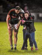 6 February 2016; Mayo captain Aidan O'Shea poses for a 'selfie' with supporters Kelly Hefferon and Dara Padden from Belmullet after the game. Allianz Football League, Division 1, Round 2, Mayo v Dublin. Elverys MacHale Park, Castlebar, Co. Mayo. Picture credit: Ray McManus / SPORTSFILE