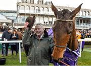 6 February 2016; Trainer John Kiely with Carlingford Lough after winning the Irish Gold Cup. Horse Racing from Leopardstown. Leopardstown, Co. Dublin. Picture credit: Brendan Moran / SPORTSFILE