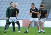27 November 2009; South Africa's Ruan Pienaar, right, and Dewald Potgeiter during the South Africa Rugby Captain's Run ahead of their Autumn International Guinness Series 2009 match against Ireland on Saturday. Croke Park, Dublin. Picture credit: Brendan Moran / SPORTSFILE