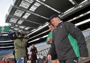 27 November 2009; Ireland head coach Declan Kidney and Sean O'Brien arrive for the Ireland Rugby Captain's Run ahead of their Autumn International Guinness Series 2009 match against South Africa on Saturday. Croke Park, Dublin. Picture credit: Brian Lawless / SPORTSFILE