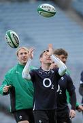 27 November 2009; Ireland's Ronan O'Gara and team-mate Stephen Ferris, left, during the Ireland Rugby Captain's Run ahead of their Autumn International Guinness Series 2009 match against South Africa on Saturday. Croke Park, Dublin. Picture credit: Brian Lawless / SPORTSFILE