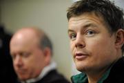 27 November 2009; Ireland captain Brian O'Driscoll and head coach Declan Kidney during a press conference ahead of their Autumn International Guinness Series 2009 match against South Africa on Saturday. The Croke Park Hotel, Jones’ Road, Dublin. Picture credit: Brian Lawless / SPORTSFILE