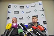 27 November 2009; Ireland head coach Declan Kidney and captain Brian O'Driscoll during a press conference ahead of their Autumn International Guinness Series 2009 match against South Africa on Saturday. The Croke Park Hotel, Jones’ Road, Dublin. Picture credit: Brian Lawless / SPORTSFILE