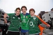 28 November 2009; Ireland supporters, from left, Tim Neenan, John Murphy and Hugh Sweetnam, from High School, Rathgar, Dublin, ahead of the game. Supporters at the Ireland v South Africa match. Croke Park, Dublin. Picture credit: Stephen McCarthy / SPORTSFILE