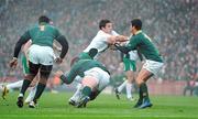 28 November 2009; David Wallace, Ireland, is tackled by John Smit and Morne Steyn, South Africa. Autumn International Guinness Series 2009, Ireland v South Africa, Croke Park, Dublin. Picture credit: Brendan Moran / SPORTSFILE
