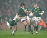 28 November 2009; Zane Kirchner, South Africa, supported by Bryan Habana, is tackled by Gordon D'Arcy, Ireland. Autumn International Guinness Series 2009, Ireland v South Africa, Croke Park, Dublin. Picture credit: Stephen McCarthy / SPORTSFILE