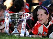29 November 2009; Donamoyne captain Niamh Lynch celebrates with the Dolores Tyrrell Memorial cup. Tesco All-Ireland Ladies Senior Club Championship Final, Donoughmore, Cork v Donamoyne, Monaghan, St. Rynagh's GAA Club, Banagher, Co. Offaly. Picture credit: Stephen McCarthy / SPORTSFILE
