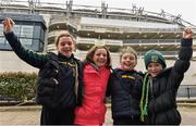 7 February 2016; Glenmore supporters, from left, Amy Cody, age 10, Jenny O'Connor, age 10, Emma Fitzgerald, age 9, and Sinéad Jones, age 8. AIB GAA Hurling All-Ireland Junior Club Championship Final, Eoghan Rua v Glenmore. Croke Park, Dublin. Picture credit: Cody Glenn / SPORTSFILE