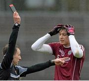 7 February 2016; Thomas Flynn, Galway, is shown the black card by referee Derek O'Mahony.  Allianz Football League, Division 2, Round 2, Galway v Tyrone. Pearse Stadium, Galway. Picture credit: Matt Browne / SPORTSFILE