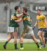 7 February 2016; Stephen O'Brien, Kerry, celebrates with team-mate Tom O'SullEvan after scoring his side's first goal past Roscommon goalkeeper Darren O'Malley. Allianz Football League, Division 1, Round 2, Kerry v Roscommon. Fitzgerald Stadium, Killarney, Co. Kerry. Picture credit: Diarmuid Greene / SPORTSFILE