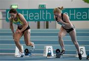 7 February 2016; Amy Foster, City of Lisburn A.C, right, on their way to winning the Women's 60m, ahead of Joan Healy, Bandon A.C., left. GloHealth AAI Games. AIT, Dublin Rd, Athlone, Co. Westmeath. Picture credit: Sam Barnes / SPORTSFILE