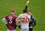7 February 2016; Referee Derek O'Mahony shows a yellow card to Tyrone's Sean Cavanagh and Galway's Declan Kyne.  Allianz Football League, Division 2, Round 2, Galway v Tyrone. Pearse Stadium, Galway. Picture credit: Matt Browne / SPORTSFILE