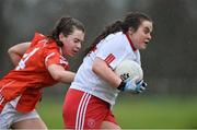 7 February 2016; Siobhan Sheerin, Tyrone, in action against Clodagh McConville, Armagh. Lidl Ladies Football National League Division 1, Tyrone v Armagh. Drumquin, Tyrone. Picture credit: Oliver McVeigh / SPORTSFILE