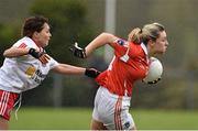 7 February 2016; Sinead Finnegan, Armagh, in action against Karen Quinn, Tyrone. Lidl Ladies Football National League Division 1, Tyrone v Armagh. Drumquin, Tyrone. Picture credit: Oliver McVeigh / SPORTSFILE