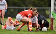 7 February 2016; Caroline O'Hanlon, Armagh, in action against Karen Quinn and Laura Kane, Tyrone. Lidl Ladies Football National League Division 1, Tyrone v Armagh. Drumquin, Tyrone. Picture credit: Oliver McVeigh / SPORTSFILE
