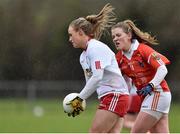 7 February 2016; Neamh Woods, Tyrone, in action against Kelly Mallon, Armagh. Lidl Ladies Football National League Division 1, Tyrone v Armagh. Drumquin, Tyrone. Picture credit: Oliver McVeigh / SPORTSFILE