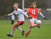 7 February 2016; Neamh Woods, Tyrone, in action against Kelly Mallon, Armagh. Lidl Ladies Football National League Division 1, Tyrone v Armagh. Drumquin, Tyrone. Picture credit: Oliver McVeigh / SPORTSFILE