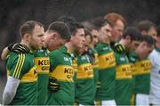 7 February 2016; Darran O'SullEvan, left, and rest of the Kerry team stand together during the playing of the national anthem. Allianz Football League, Division 1, Round 2, Kerry v Roscommon. Fitzgerald Stadium, Killarney, Co. Kerry. Picture credit: Diarmuid Greene / SPORTSFILE