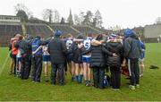 7 February 2016; The Monaghan team having a talk after the game. Allianz Football League, Division 1, Round 2, Monaghan v Down. St Tiernach's Park, Clones, Co. Monaghan. Picture credit; Philip Fitzpatrick / SPORTSFILE