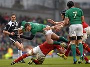 7 February 2016; Robbie Henshaw, Ireland, is tackled by Justin Tipuric, Wales. RBS Six Nations Rugby Championship 2016, Ireland v Wales. Aviva Stadium, Lansdowne Road, Dublin. Picture credit: Stephen McCarthy / SPORTSFILE