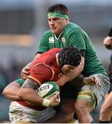 7 February 2016; Tom James, Wales, is tackled by CJ Stander, Ireland. RBS Six Nations Rugby Championship 2016, Ireland v Wales. Aviva Stadium, Lansdowne Road, Dublin. Picture credit: Brendan Moran / SPORTSFILE