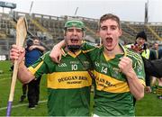 7 February 2016; Brothers Eoin, left, and Alan Murphy celebrate after the final whistle. AIB GAA Hurling All-Ireland Junior Club Championship Final, Eoghan Rua v Glenmore. Croke Park, Dublin. Picture credit: Ray McManus / SPORTSFILE