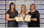 1 June 2016; Mairead Cooper, Antrim, receives her Division 4 Lidl Ladies Team of the League Award from Aoife Clarke, head of communications, Lidl Ireland, left, and Marie Hickey, President of Ladies Gaelic Football, right, at the Lidl Ladies Teams of the League Award Night. The Lidl Teams of the League were presented at Croke Park with 60 players recognised for their performances throughout the 2016 Lidl National Football League Campaign. The 4 teams were selected by opposition managers who selected the best players in their position with the players receiving the most votes being selected in their position. Croke Park, Dublin. Photo by Cody Glenn/Sportsfile