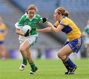 27 September 2009; Sharon Little, Fermanagh, in action against Sarah Hoey, Clare. TG4 All-Ireland Ladies Football Intermediate Championship Final, Clare v Fermanagh, Croke Park, Dublin. Picture credit: Ray McManus / SPORTSFILE