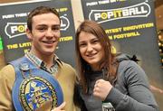 1 December 2009; Reigning European Middleweight Champion Matthew Macklin with European Lightweight Champion Katie Taylor at the launch of PopitBall. Blanchardstown Centre, Blanchardstown, Co. Dublin. Picture credit: David Maher / SPORTSFILE