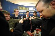 3 December 2009; Cork hurler Donal Og Cusack is interviewed by the media after his autobiography &quot;Come What May&quot; was announced as the winner of the 2009 Williamhill.com Irish Sports Book of the Year. William Hill Bookmakers, Dame Street, Dublin. Picture credit: Matt Browne / SPORTSFILE