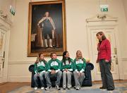 4 December 2009; Lord Mayor of Dublin Emer Costello with members of the Irish Cross Country Team, from left, Dundrum South Dublin AC's Linda Byrne, Brendan O'Neill, and Bryony Treston with Raheny Shamrocks AC's Orla O'Mahony, who were invited to the Mansion House this morning ahead of the Spar European Cross Country Championships which take place in Santry Park, Dublin on December 13th. More information on www.dublin2009.ie . Mansion House, Dawson Street, Dublin. Picture credit: Brian Lawless / SPORTSFILE