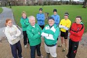 5 December 2009; Members of the ladies and mens Under-23 teams are, from left, Maria Walsh, Brendan O'Neill, John Coughlan, Michael Mulhare, Stephen Scullion, Bryony Treston with coaches Jim Davis, front left, and Br. John Dooley, front right, before an Irish Squad training day ahead of the Spar European Cross Country Championships taking place on Sunday 13 December. Crowne Plaza, Santry, Dublin. Picture credit: Matt Browne / SPORTSFILE