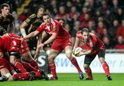 5 December 2009; Tomas O'Leary, Munster, whips the ball away from the ruck. Celtic League, Ospreys v Munster, Liberty Stadium, Swansea, Wales. Picture credit: Steve Pope / SPORTSFILE